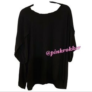 Eileen Fisher Black Silk Tulip Sleeve Top
